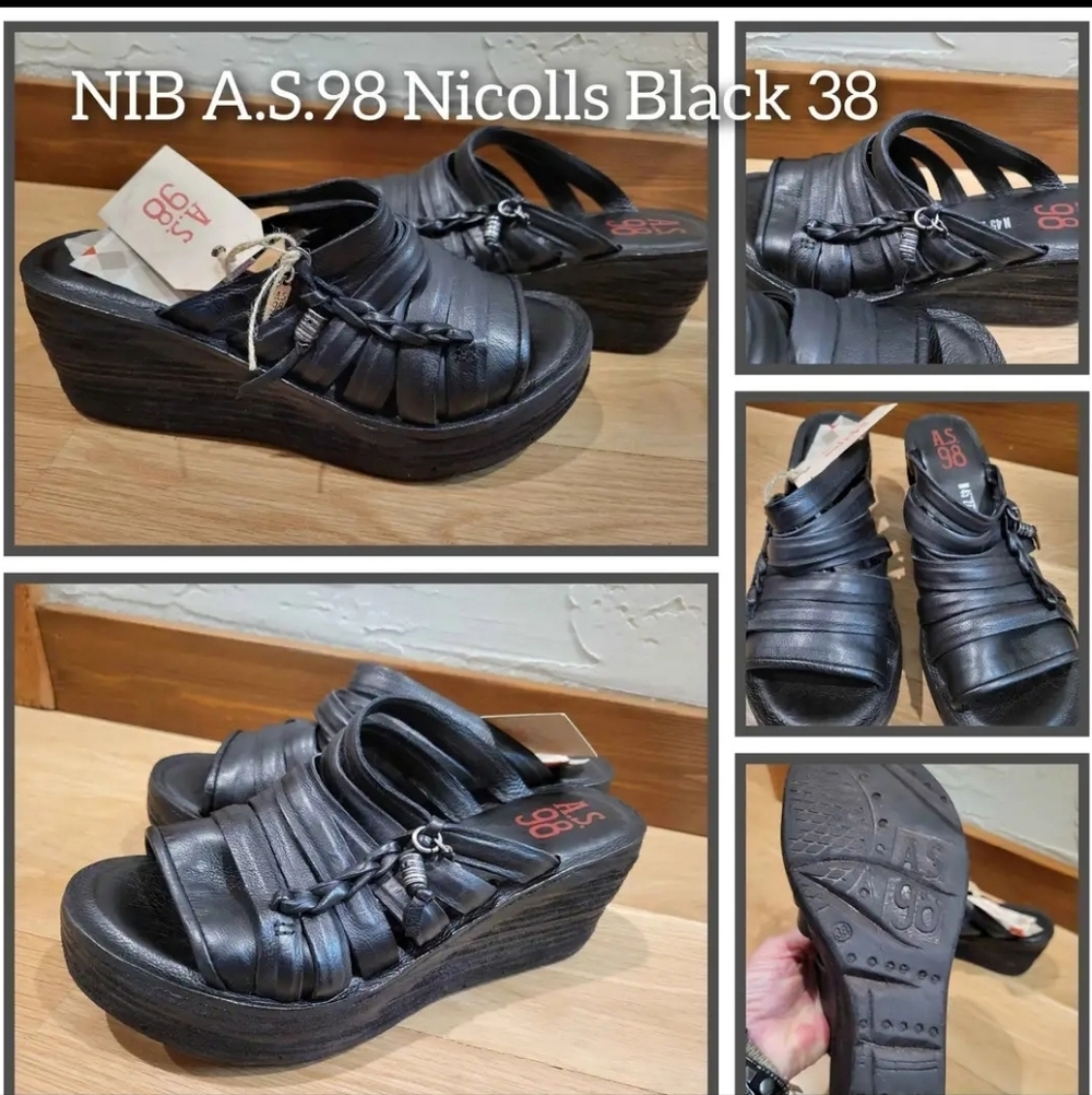 A.S.98 NICOLLS Black Platform Wedge Sandals